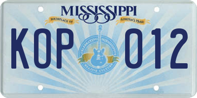 MS license plate KOP012