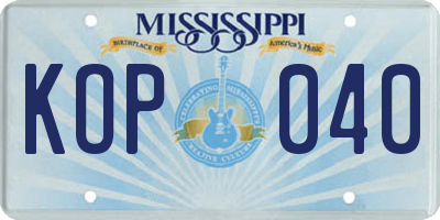 MS license plate KOP040