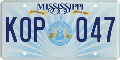MS license plate KOP047