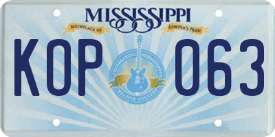 MS license plate KOP063