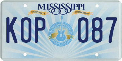 MS license plate KOP087