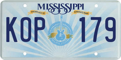 MS license plate KOP179