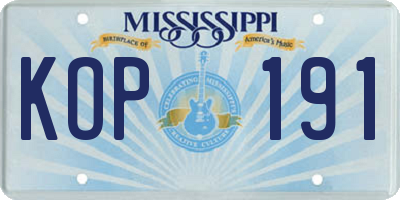 MS license plate KOP191