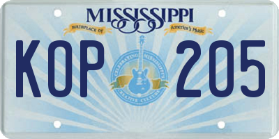 MS license plate KOP205
