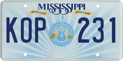 MS license plate KOP231