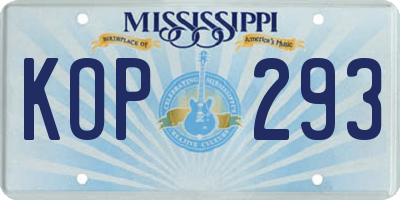 MS license plate KOP293