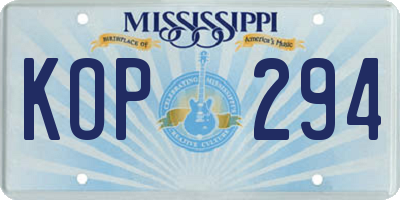 MS license plate KOP294