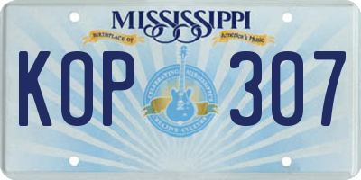 MS license plate KOP307