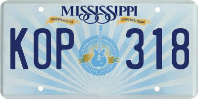 MS license plate KOP318