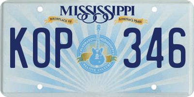 MS license plate KOP346