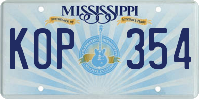 MS license plate KOP354