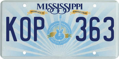 MS license plate KOP363