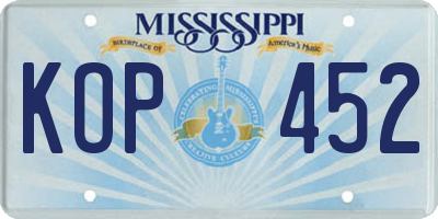 MS license plate KOP452