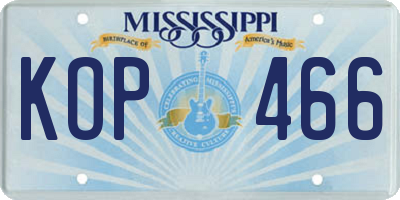MS license plate KOP466