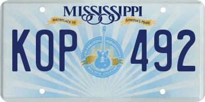 MS license plate KOP492