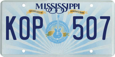 MS license plate KOP507