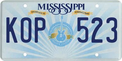 MS license plate KOP523