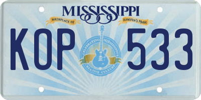 MS license plate KOP533