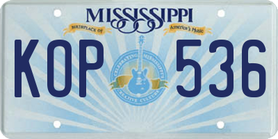 MS license plate KOP536