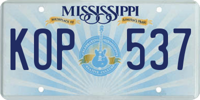 MS license plate KOP537