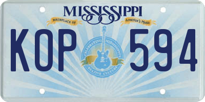 MS license plate KOP594