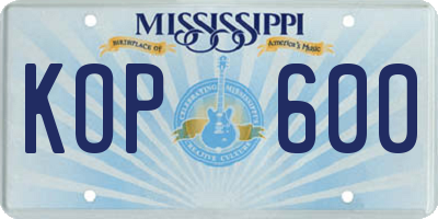 MS license plate KOP600
