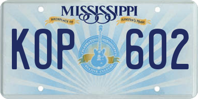 MS license plate KOP602