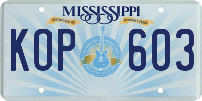 MS license plate KOP603