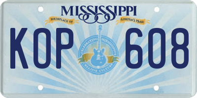 MS license plate KOP608