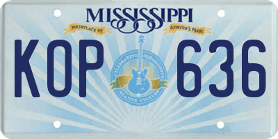 MS license plate KOP636