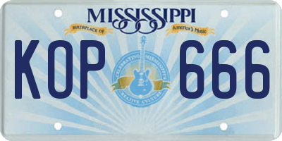 MS license plate KOP666