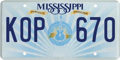 MS license plate KOP670