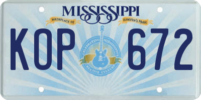 MS license plate KOP672