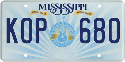 MS license plate KOP680