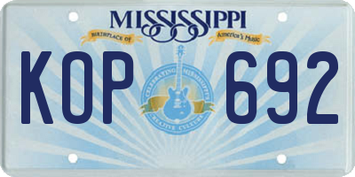 MS license plate KOP692