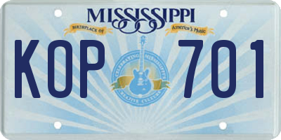 MS license plate KOP701
