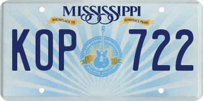 MS license plate KOP722