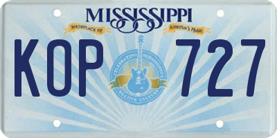 MS license plate KOP727