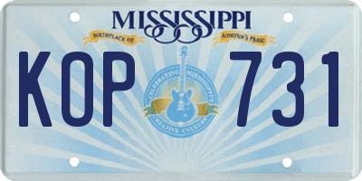 MS license plate KOP731