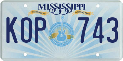 MS license plate KOP743