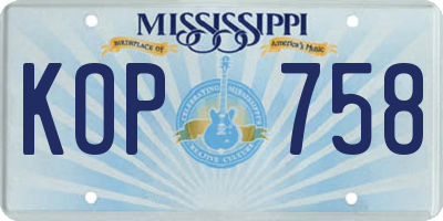 MS license plate KOP758
