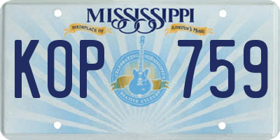 MS license plate KOP759