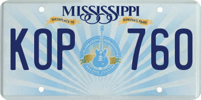 MS license plate KOP760