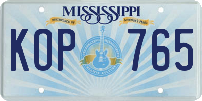 MS license plate KOP765