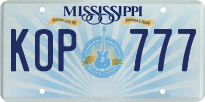 MS license plate KOP777