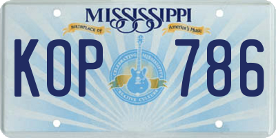 MS license plate KOP786