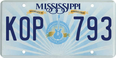 MS license plate KOP793