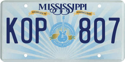 MS license plate KOP807