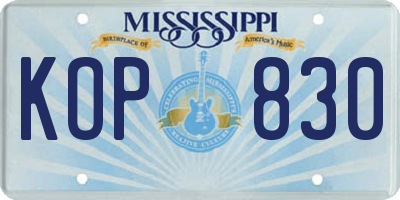 MS license plate KOP830