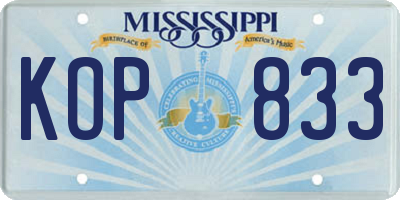 MS license plate KOP833